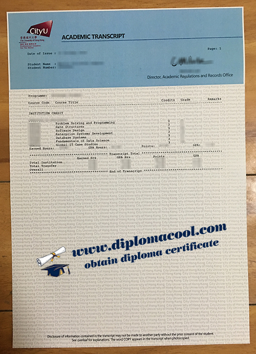 City University of Hong Kong transcript