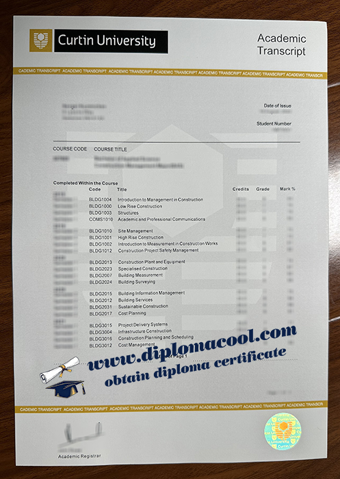 Curtin University transcript