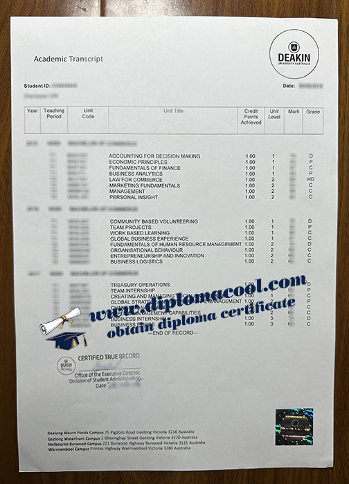 Deakin University transcript