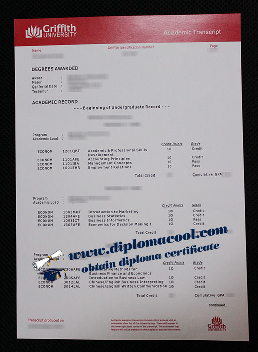 Griffith University transcript