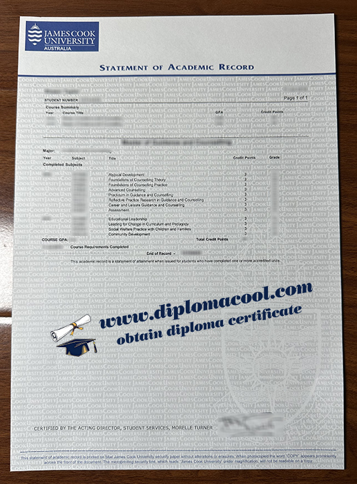 James Cook University transcript
