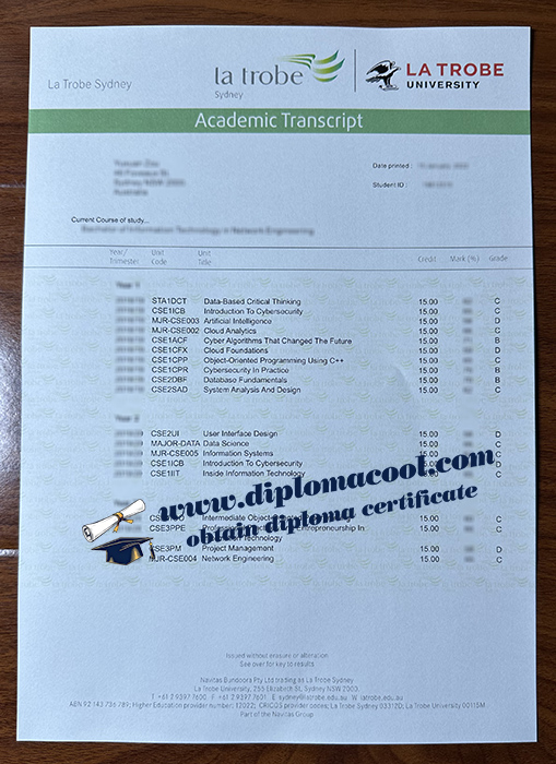 La Trobe University transcript