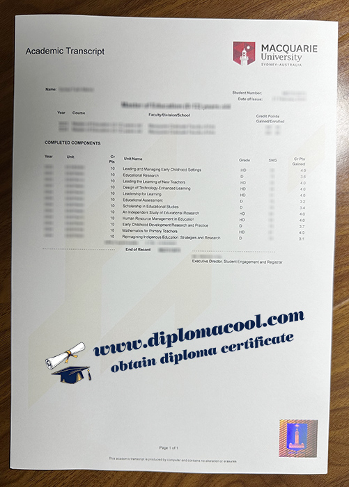 Macquarie University transcript