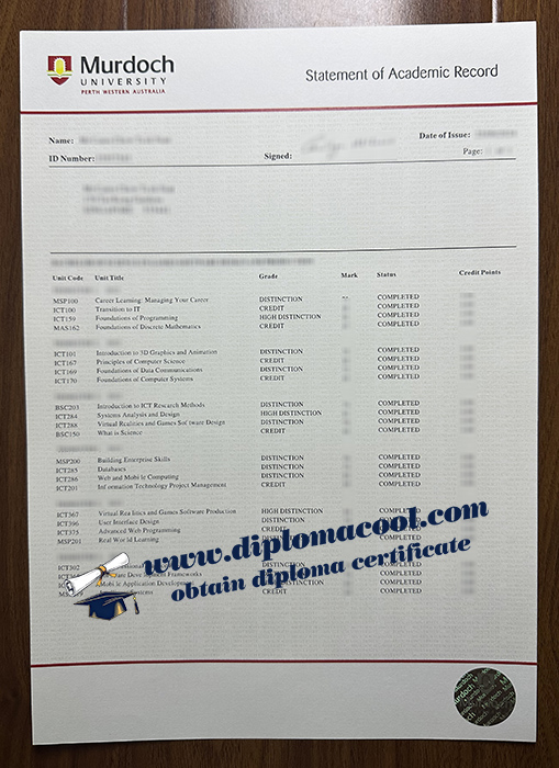 Murdoch University transcript