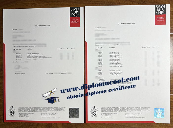 Swinburne University of Technology transcript