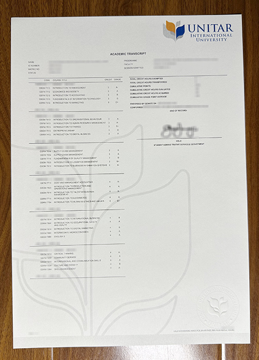 UNITAR International University transcript