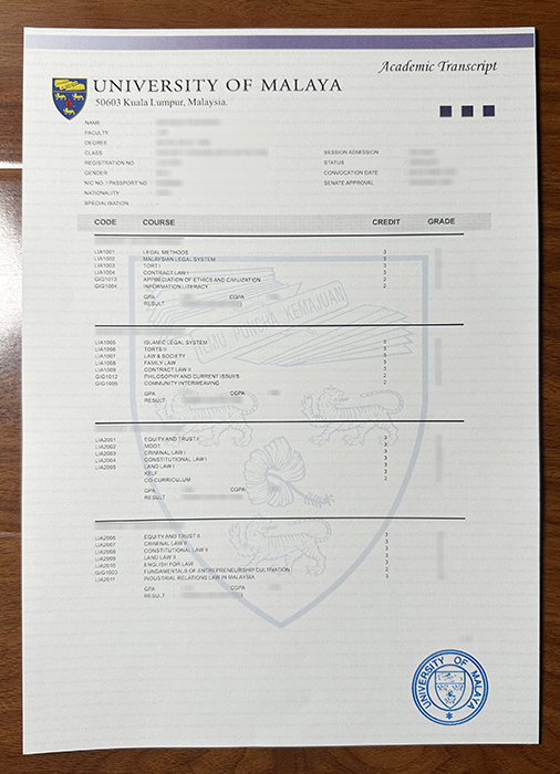 Universiti Malaya transcript