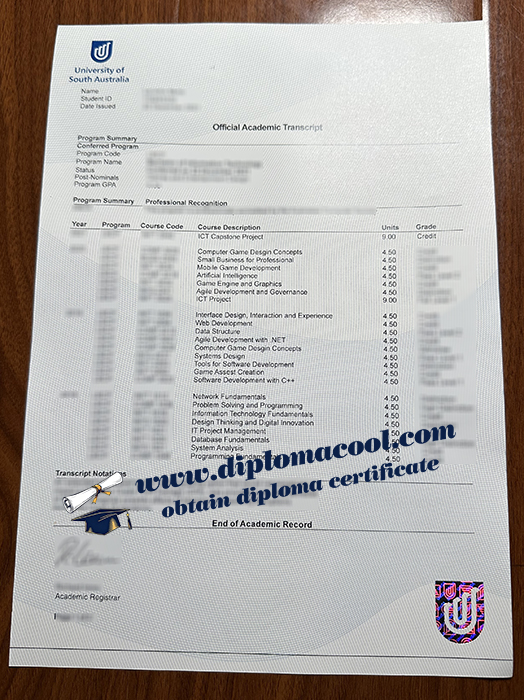 University of South Australia transcript