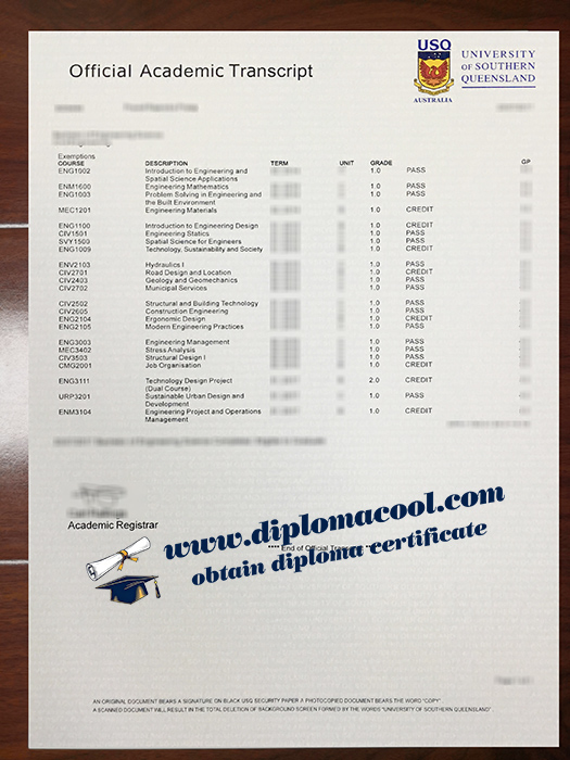 University of Southern Queensland transcript