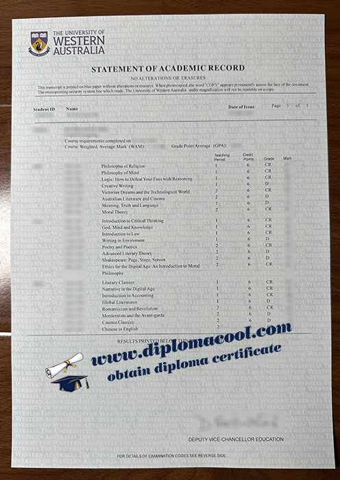 University of Western Australia transcript
