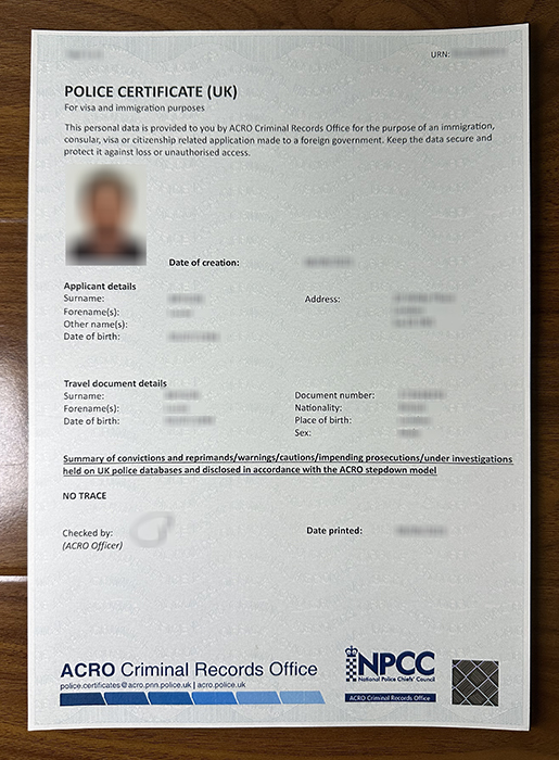 ACRO UK Police Certificate