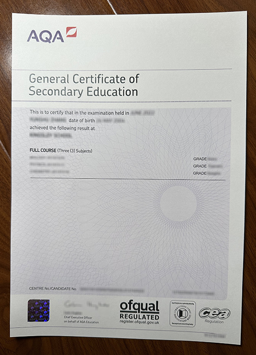 AQA GCSE certificate