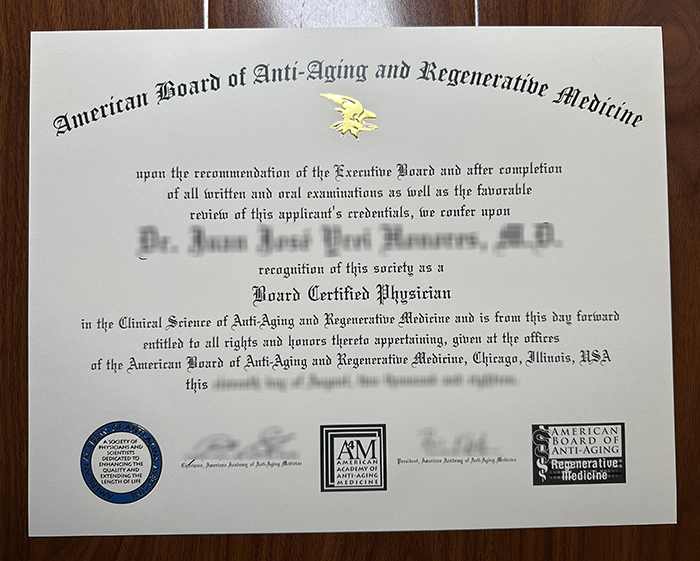 American Board of Anti-Aging and Regenerative Medicine certificate