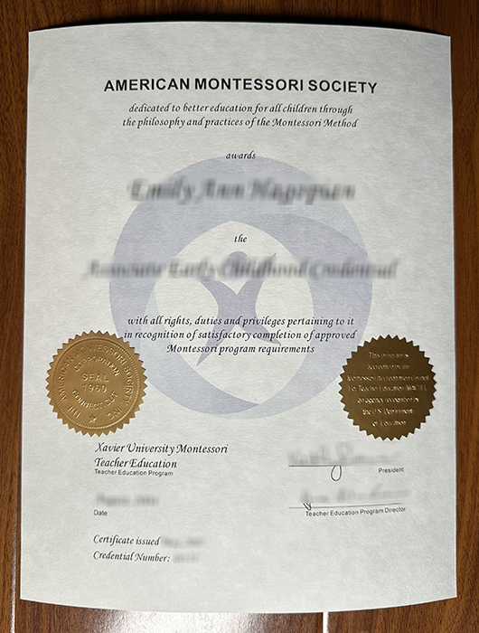 American Montessori Society certificate