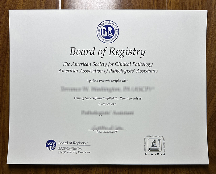 American Society for Clinical Pathology certificate