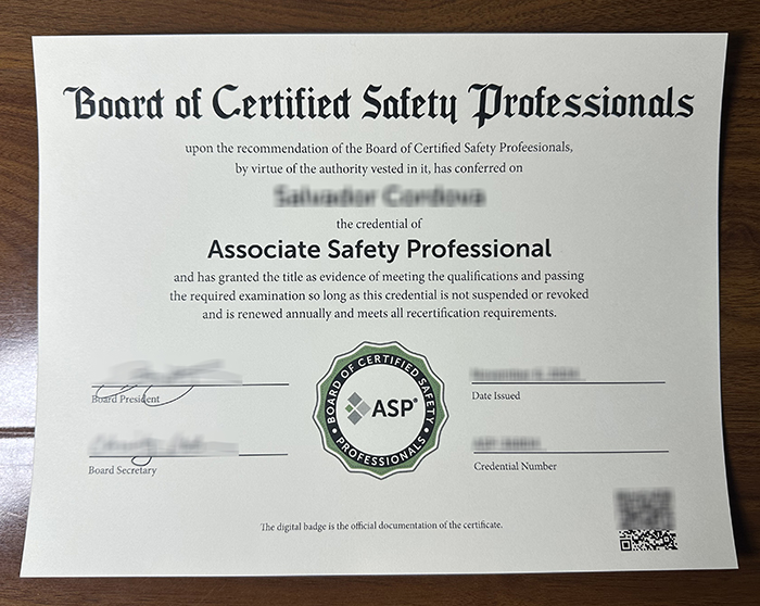 Associate Safety Professional certificate