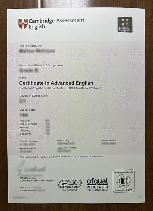 Cambridge CAE certificate