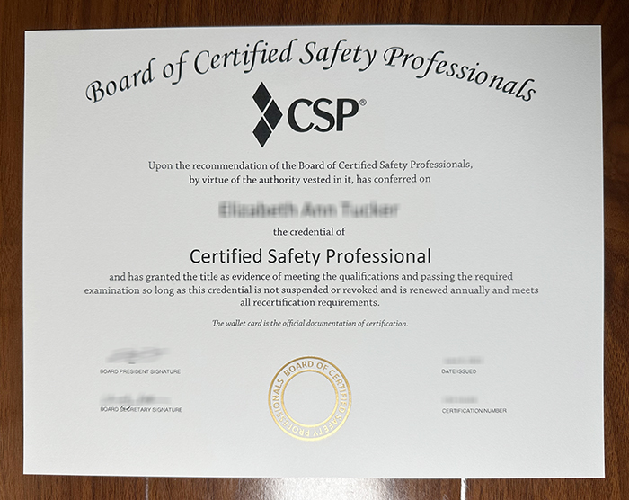 Certified Safety Professional certificate