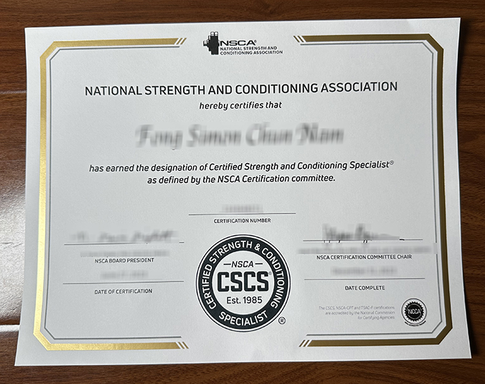 Certified Strength and Conditioning Specialist certificate