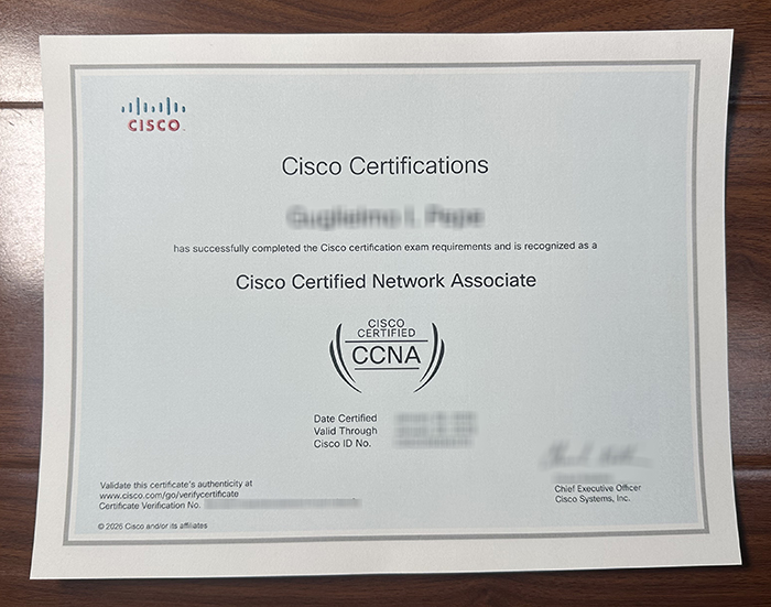 Cisco CCNA certificate