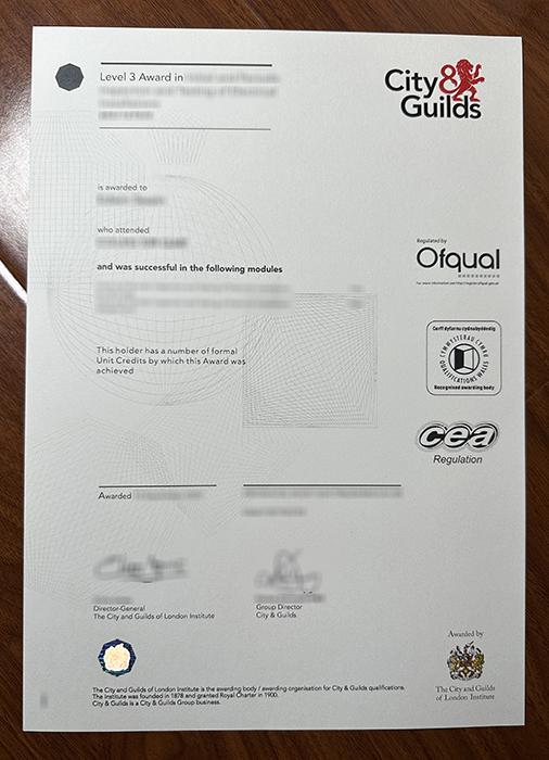 City & Guilds certificate