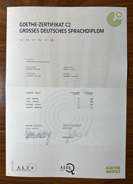 Goethe Zertifikat C2 certificate