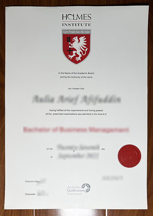 Holmes Institute diploma