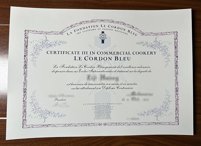 Le Cordon Bleu certificate