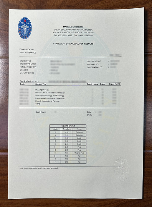 MAHSA University transcript