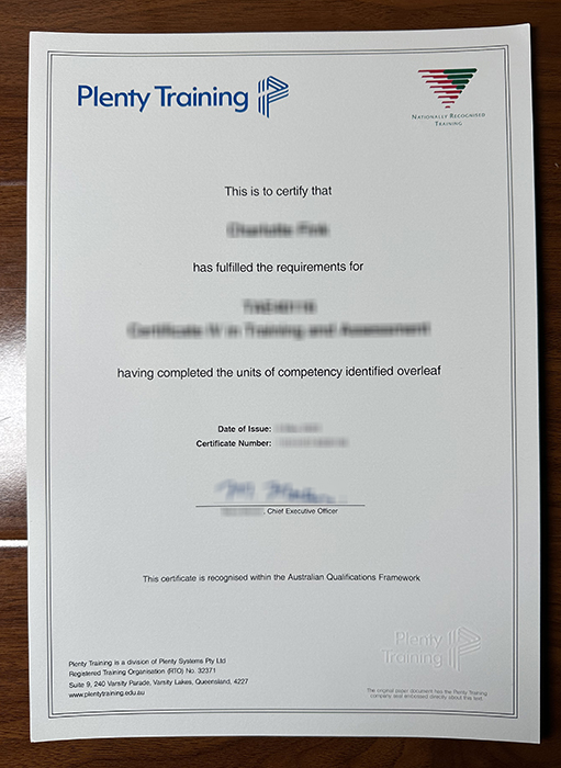 Plenty Training certificate