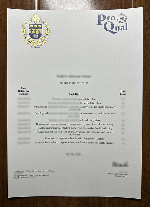 ProQual Level 6 NVQ transcript