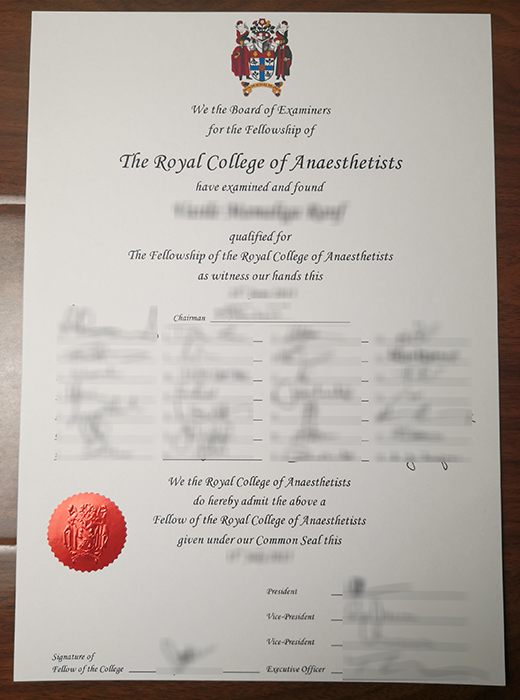 Royal College of Anaesthetists certificate