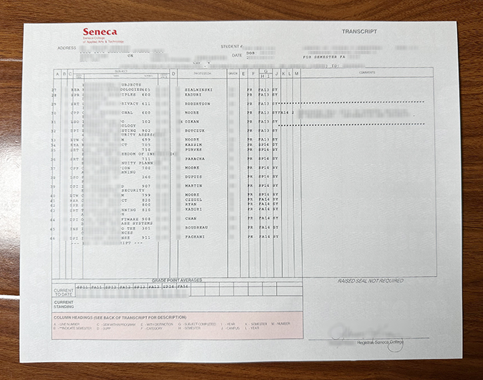 Seneca College transcript