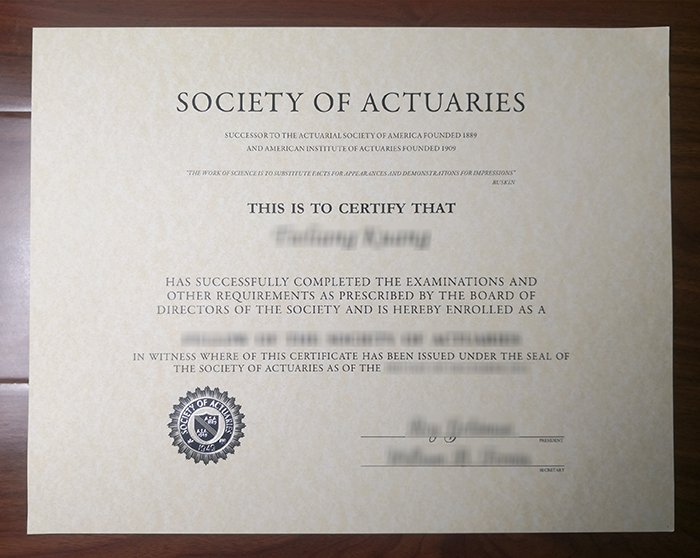Society of Actuaries certificate