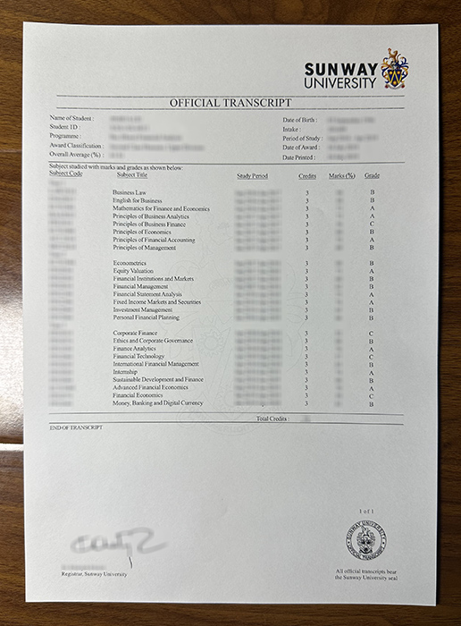 Sunway University transcript