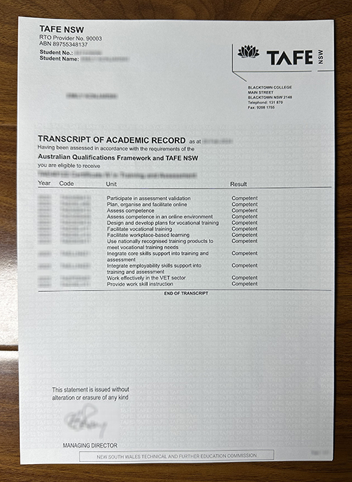 TAFE NSW transcript