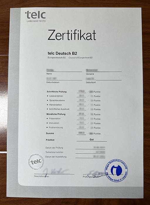 TELC Deutsch B2 certificate