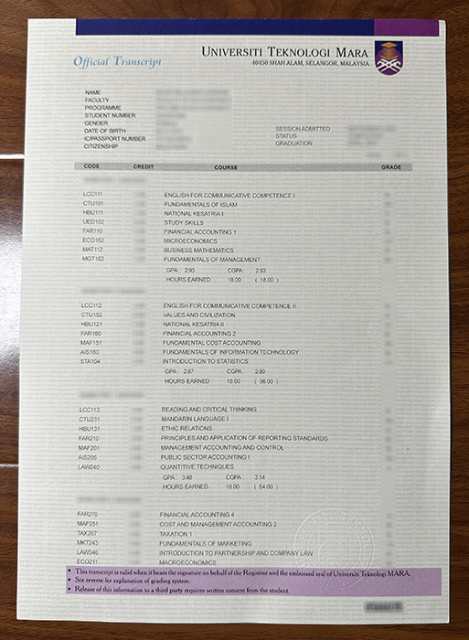 Universiti Teknologi MARA transcript