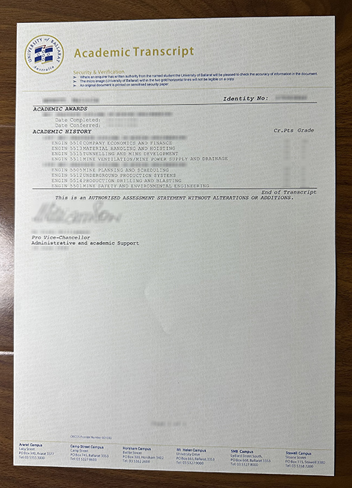 University of Ballarat transcript